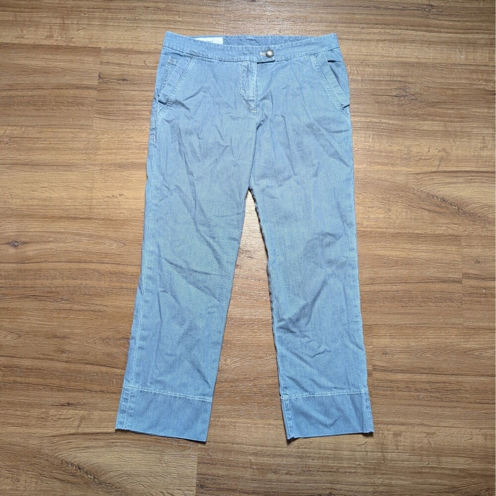 Faconnable Jeans Women Size 6 Straight Leg Cropped Blue Striped Casual